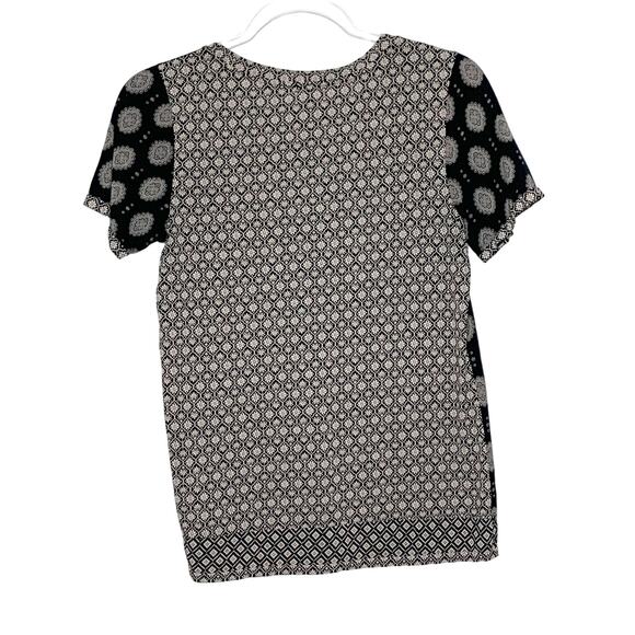 J CREW Cotton Mixed Print Medallion Short Sleeve Blouse Top Black Gray Size XS - Picture 4 of 7